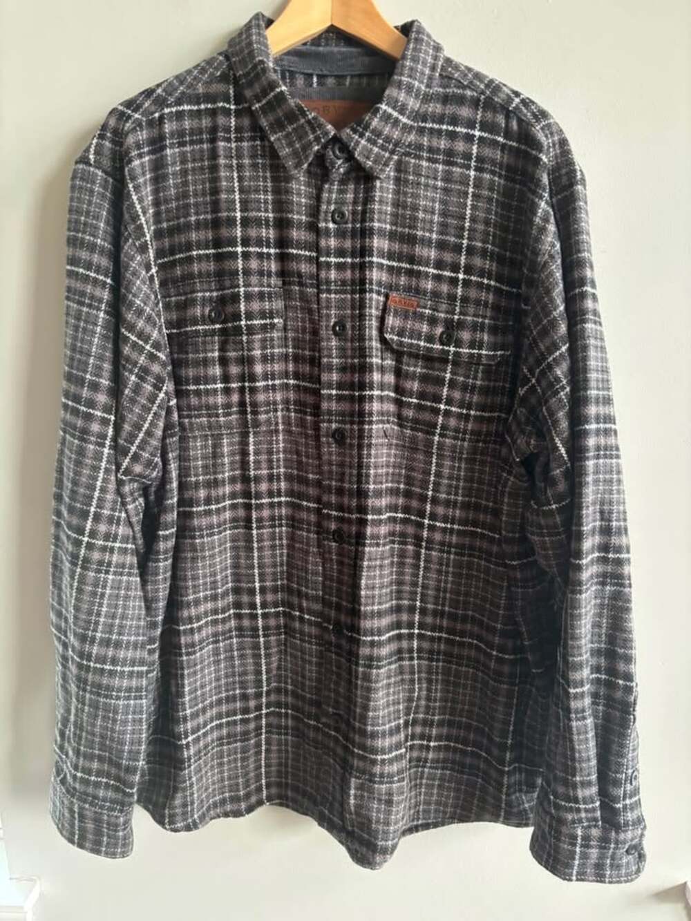 Orvis Men's Heavyweight Flannel Shirt Plaid Gray Black White XXL